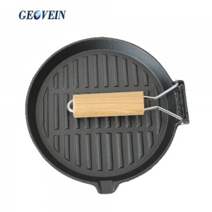 Round Cast Iron Grill Pan with Folding Handle