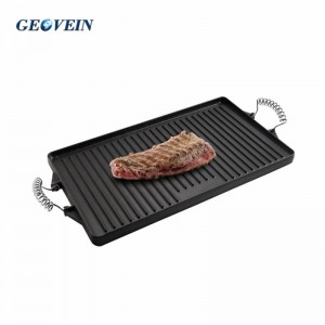 Reversible BBQ Plate Double Cast iron Grill Pan/Griddle Plate With Spring Handle