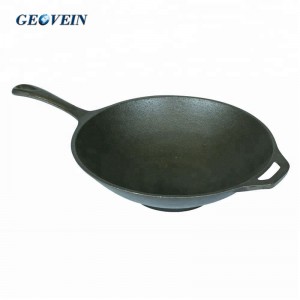 flat bottom wok cast iron chinese wok with Helper Handle