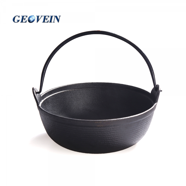 cast iron Japanese sukiyaki pot with wooden lid