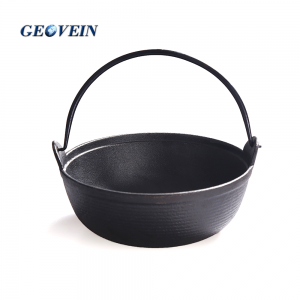 cast iron Japanese sukiyaki pot with wooden lid