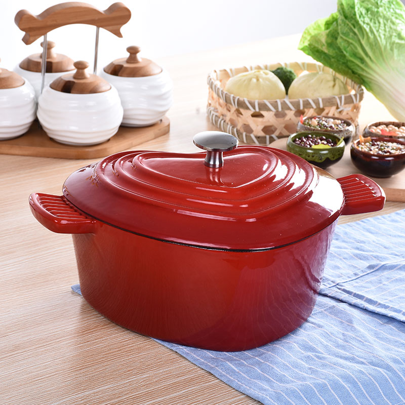 Cast iron enamel Heart shaped pink dutch oven