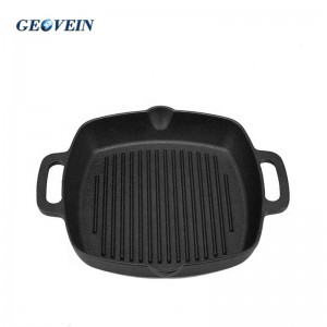 Square Cast Iron Grill Pan Steak Pan Pre-seasoned Grill Pan with Large Loop Handles