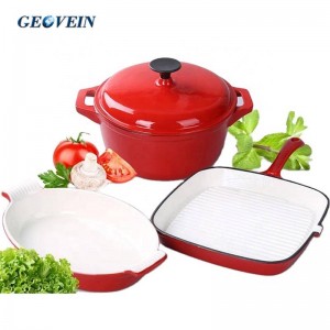 Red Enameled Cast Iron 3 Piece Basic Cookware Set