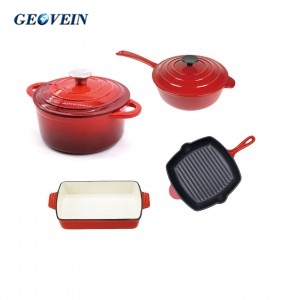 Customized Enamel Cast Iron Cookware Sets for Home kitchen and chef