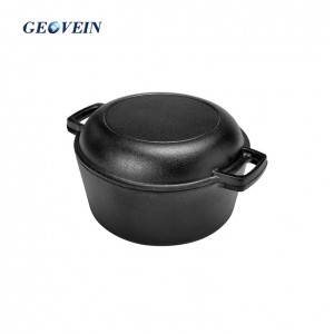 2 In 1 cast iron double dutch oven set combo cooker
