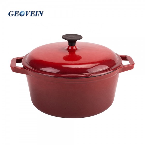 Red Dutch Oven Pot Enameled Cast Iron with Knob and Loop Handles