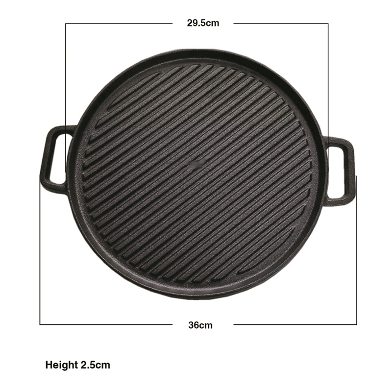 Double Handled Round Cast Iron Stovetop Reversible Grill/Griddle Size