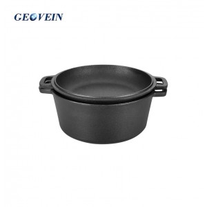 2 In 1 cast iron double dutch oven set combo cooker