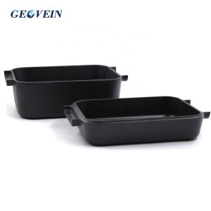 Rectangular 2 in 1 cast iron baking roasting pan with handles