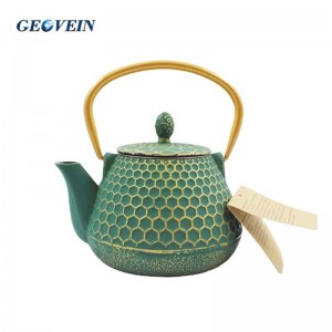 Iron Tea Pots Dark Green Hexagon Pattern