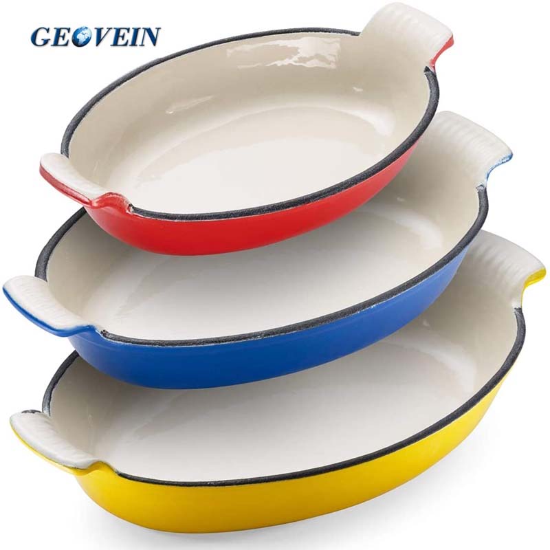 cast iron roasting pan Enamel cast iron oval baking tray fish shape dish pan serving plate