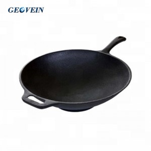 flat bottom wok cast iron chinese wok with Helper Handle