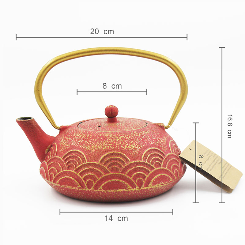 Gold Wave Pattern Red Teapot