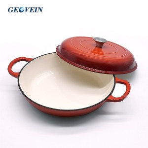 3.5 Quart Enamel Cast Iron shallow casserole braiser pan