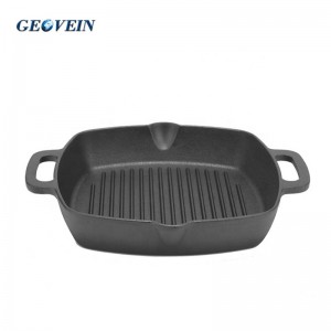 Square Cast Iron Grill Pan Steak Pan Pre-seasoned Grill Pan with Large Loop Handles