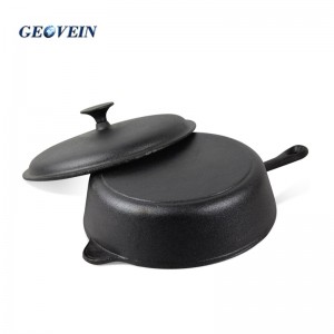 Cast Iron sauce pan non-stick deep skillet with lid