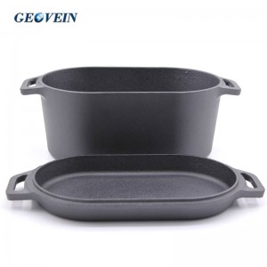 2 in 1 Cast Iron Combo Cooker with non-stick rectangle lid