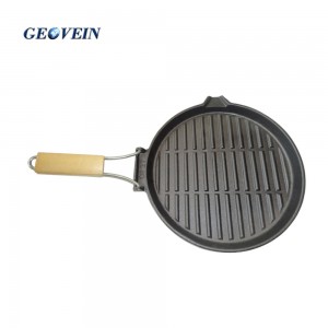 Round Cast Iron Grill Pan with Folding Handle