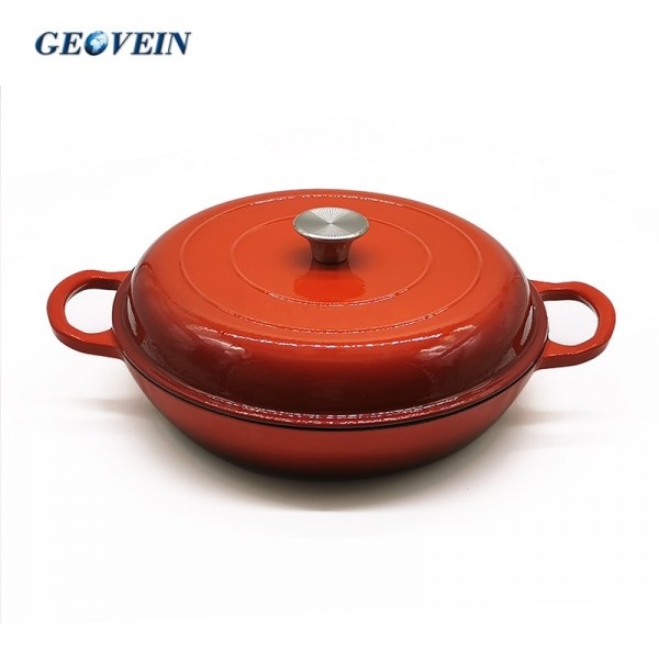 3.5 Quart Enamel Cast Iron shallow casserole braiser pan