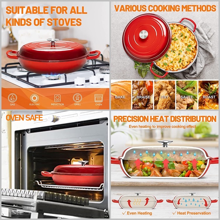 Advantage of Geovein Enamel Cast Iron shallow casserole