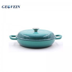 Deep Teal Round Enamel Cast Iron Braiser Pan Casserole Pot