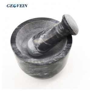 Granite Mortar and Pestle Set with Silicone Lid Mat and Spoon