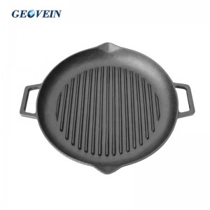 Round  Cast Iron Grill Pan With Two Helper Handles