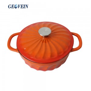 Cast Iron orange enamel big casserole with lid