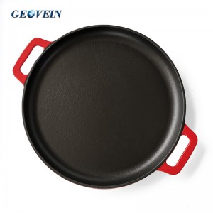 Multi Use Cast Iron enamel cast iron non stick pizza pan with two handle
