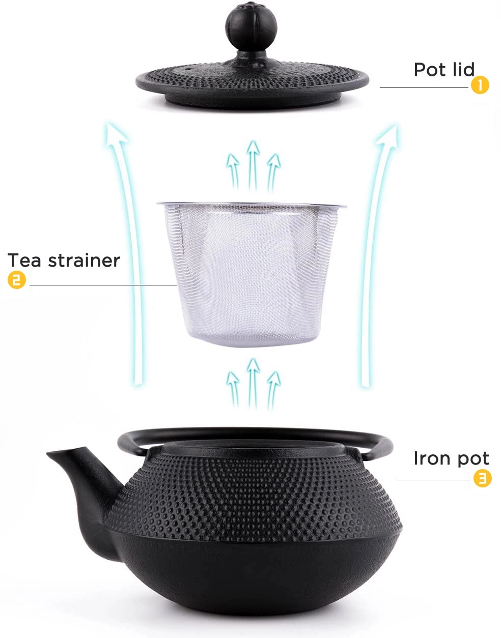 Black Cast Iron Tea Kettle Set Japanese Small Particles