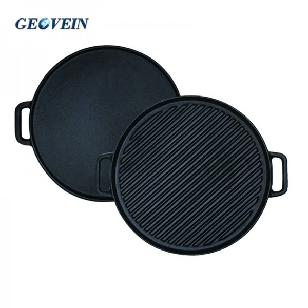 12-inch Double Handled Round Cast Iron Stovetop Reversible Grill/Griddle