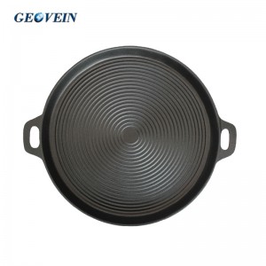 Pre-Seasoned Round Spiral Cast Iron Oil-Control Bakeware Griddle Grill Pan With Two Helper Handles