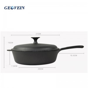 Cast Iron sauce pan non-stick deep skillet with lid