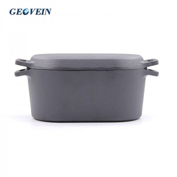 2 in 1 Cast Iron Combo Cooker with non-stick rectangle lid