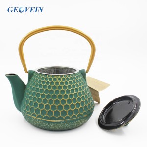 Iron Tea Pots Dark Green Hexagon Pattern