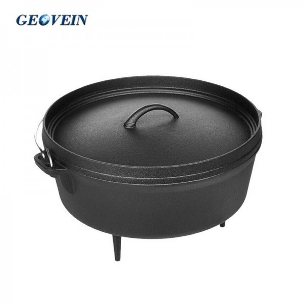 8 Qt Preseasoned Covered Cast Iron Dutch Oven for Camping