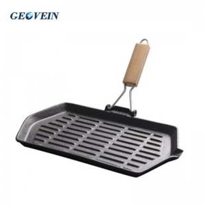 Cast Iron Rectangular Steak bbq Grill Pan with Foldable Handle