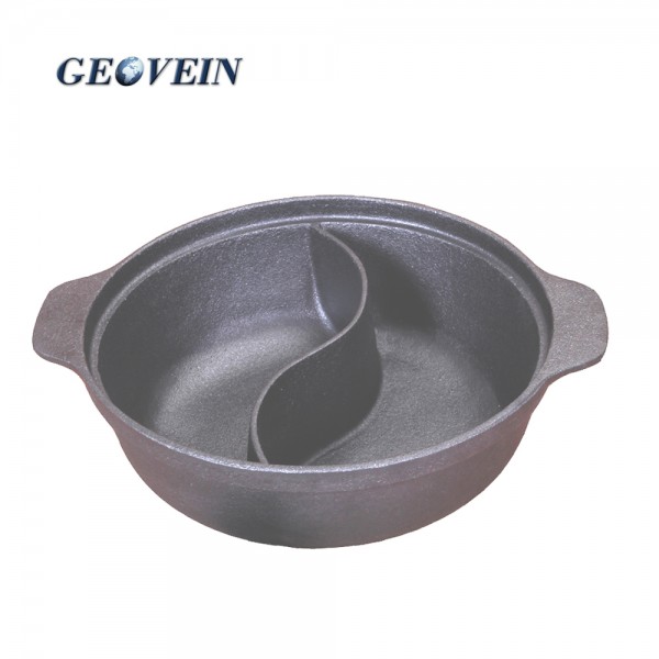 Cast Iron Shabu Pot with Divider Hot Pot - China Cast Iron Cookware and  Cast Iron Wok price