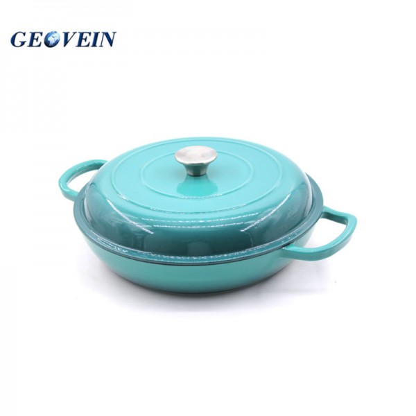 Deep Teal Round Enamel Cast Iron Braiser Pan Casserole Pot