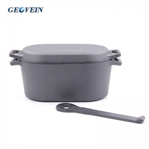 2 in 1 Cast Iron Combo Cooker with non-stick rectangle lid