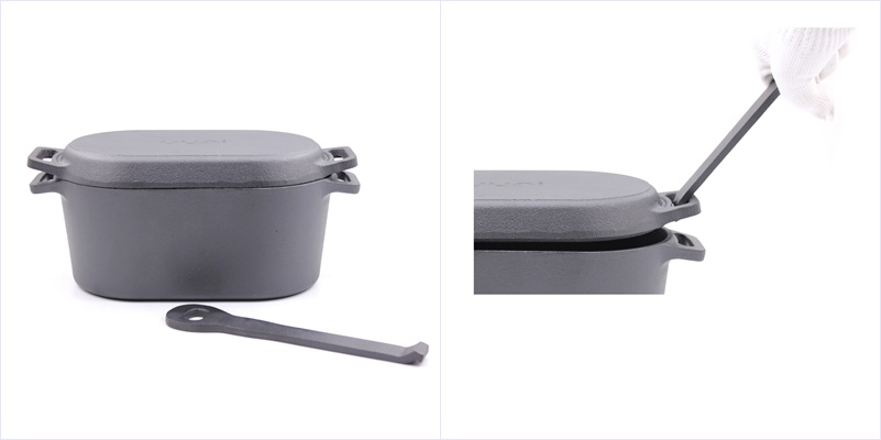 2 in 1 Cast Iron Combo Cooker with non-stick rectangle lid