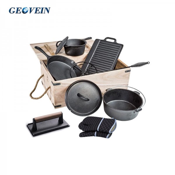 9 Piece Cast Iron Camping Cookware Set