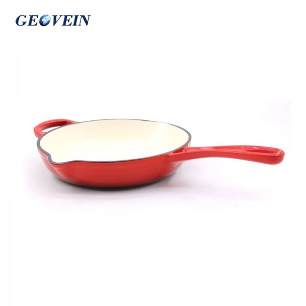 9 Inch Red Enameled Cast Iron Frying Pan Skillet