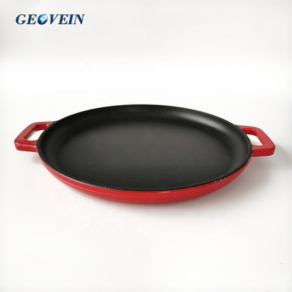 Multi Use Cast Iron enamel cast iron non stick pizza pan with two handle