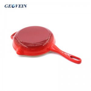 9 Inch Red Enameled Cast Iron Frying Pan Skillet