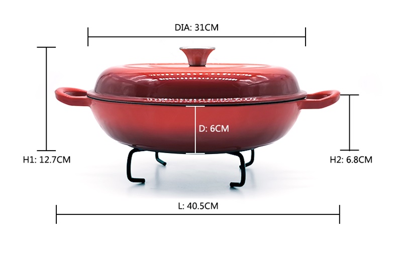 3.5 Quart Enamel Cast Iron shallow casserole Size