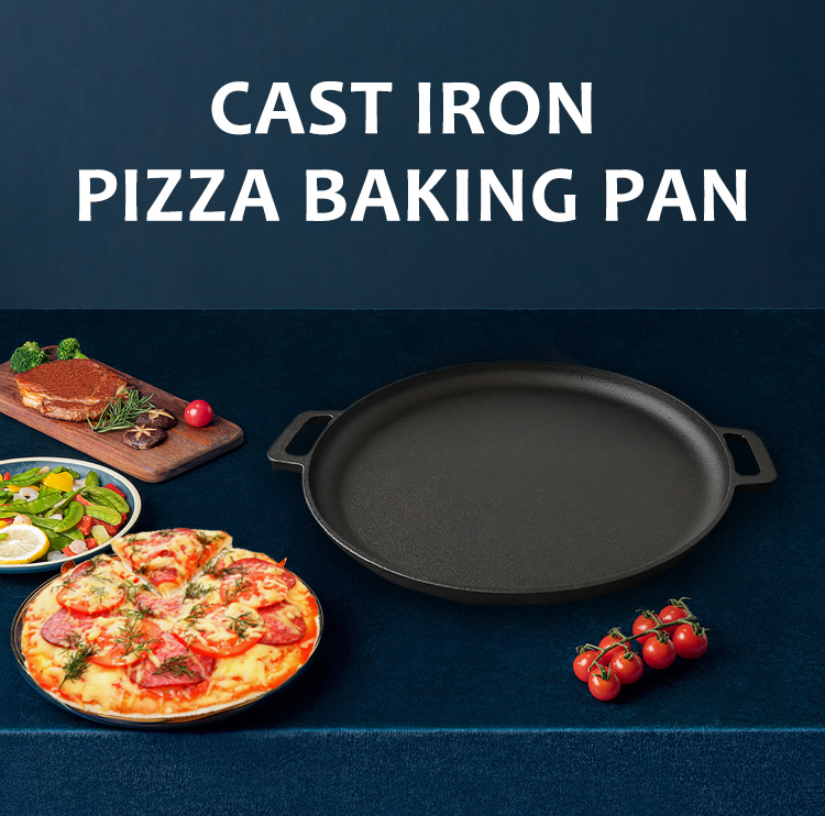 16 inch round shape cast iron pizza pan with handles