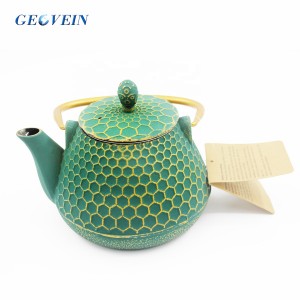 Iron Tea Pots Dark Green Hexagon Pattern