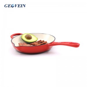 9 Inch Red Enameled Cast Iron Frying Pan Skillet